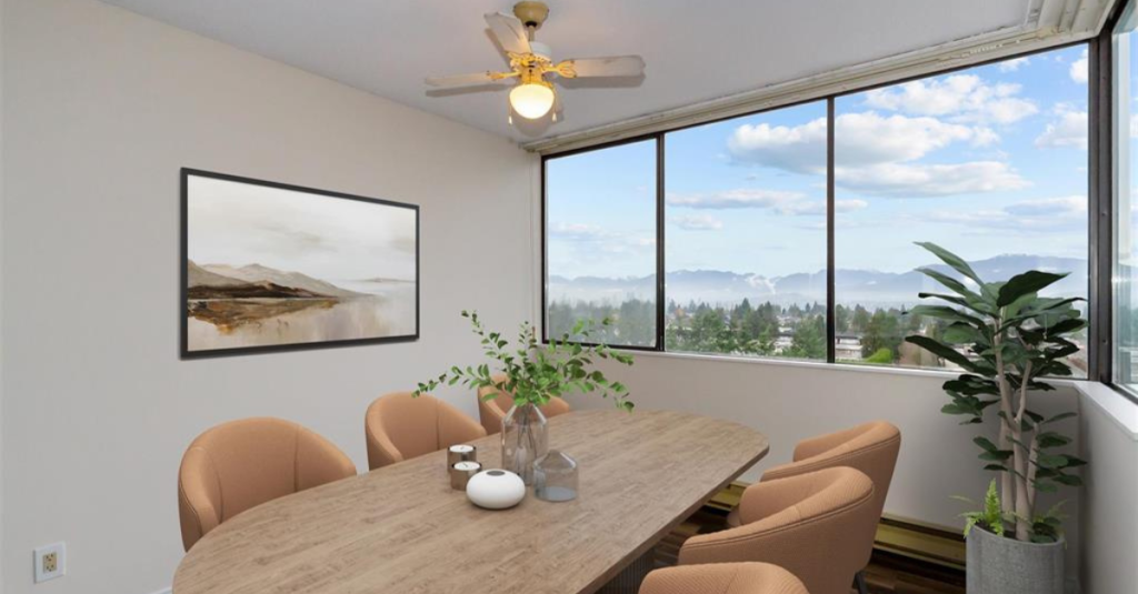 Condo dining area in Burnaby South with city views under $650K
