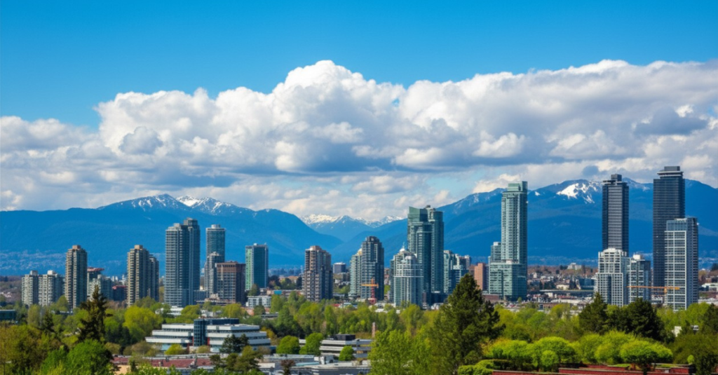 Burnaby condo skyline featuring modern high-rise buildings and urban living